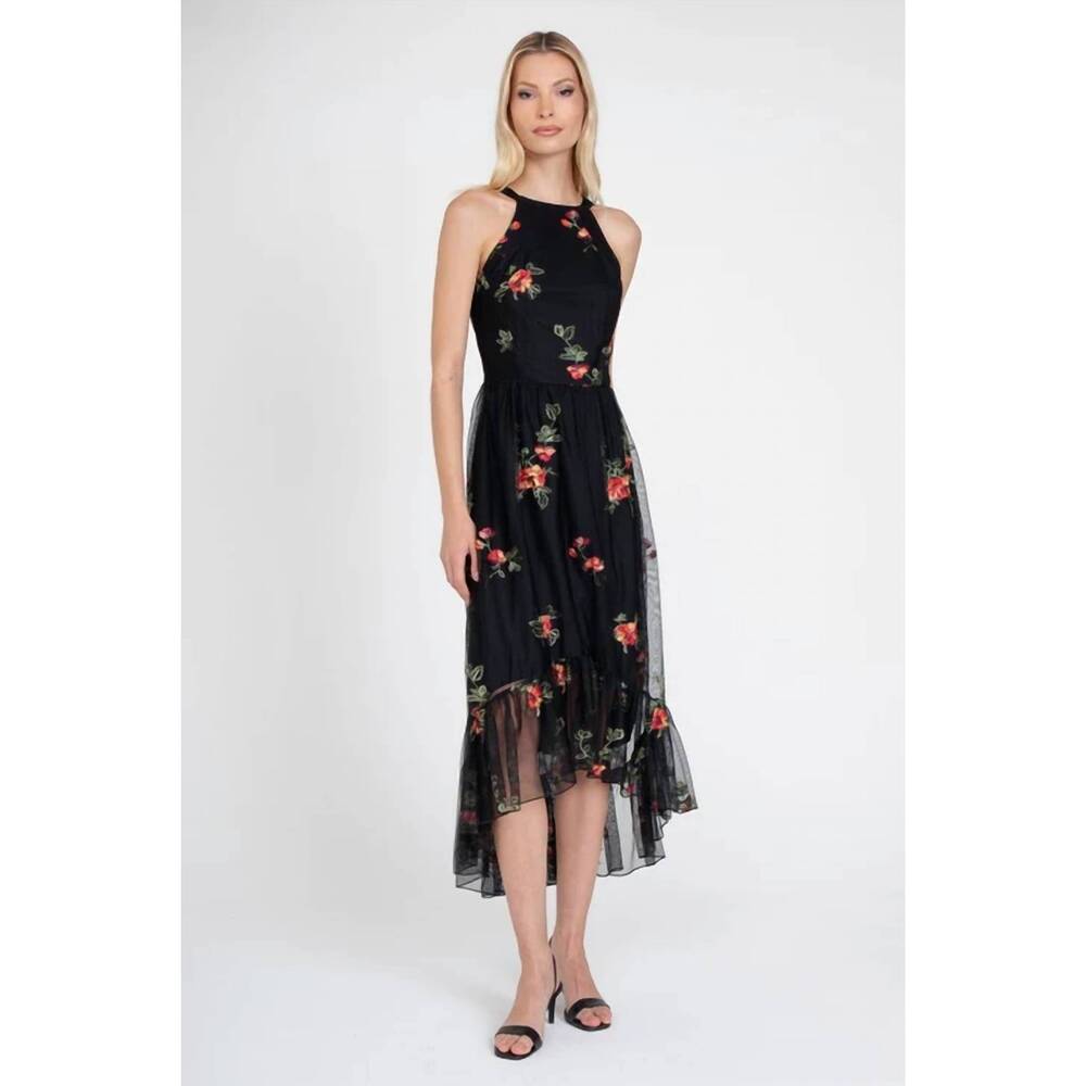 NEW EVA FRANCO jennie dress in black mesh floral